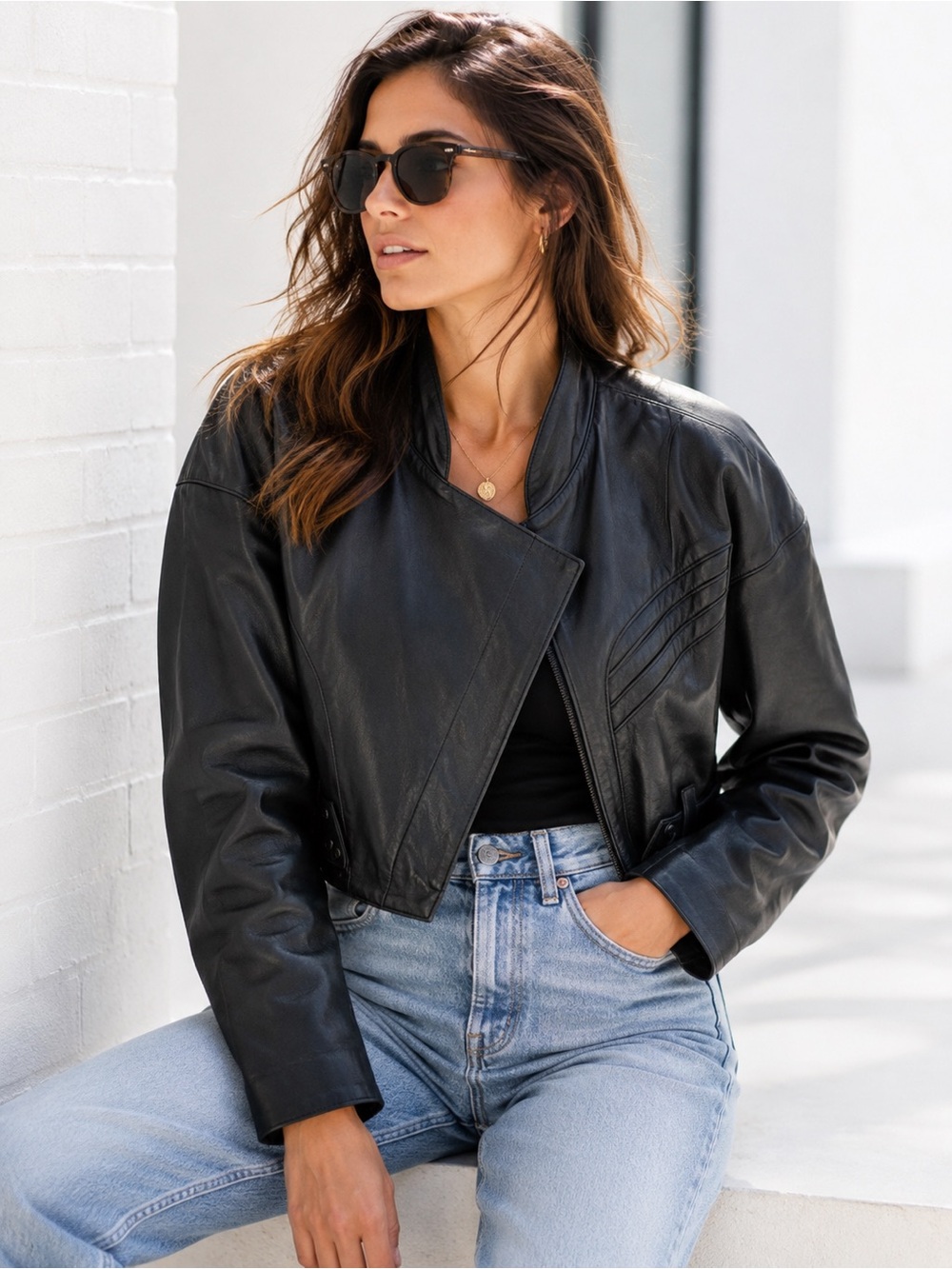 Tenderness Black Lamb Leather Moto Jacket Petite Small Cropped Biker